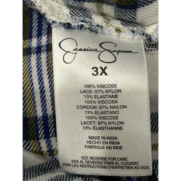 Jessica Simpson Womens Plaid Button-Up Blouse Lace Insert Sz 3X - Picture 6 of 9